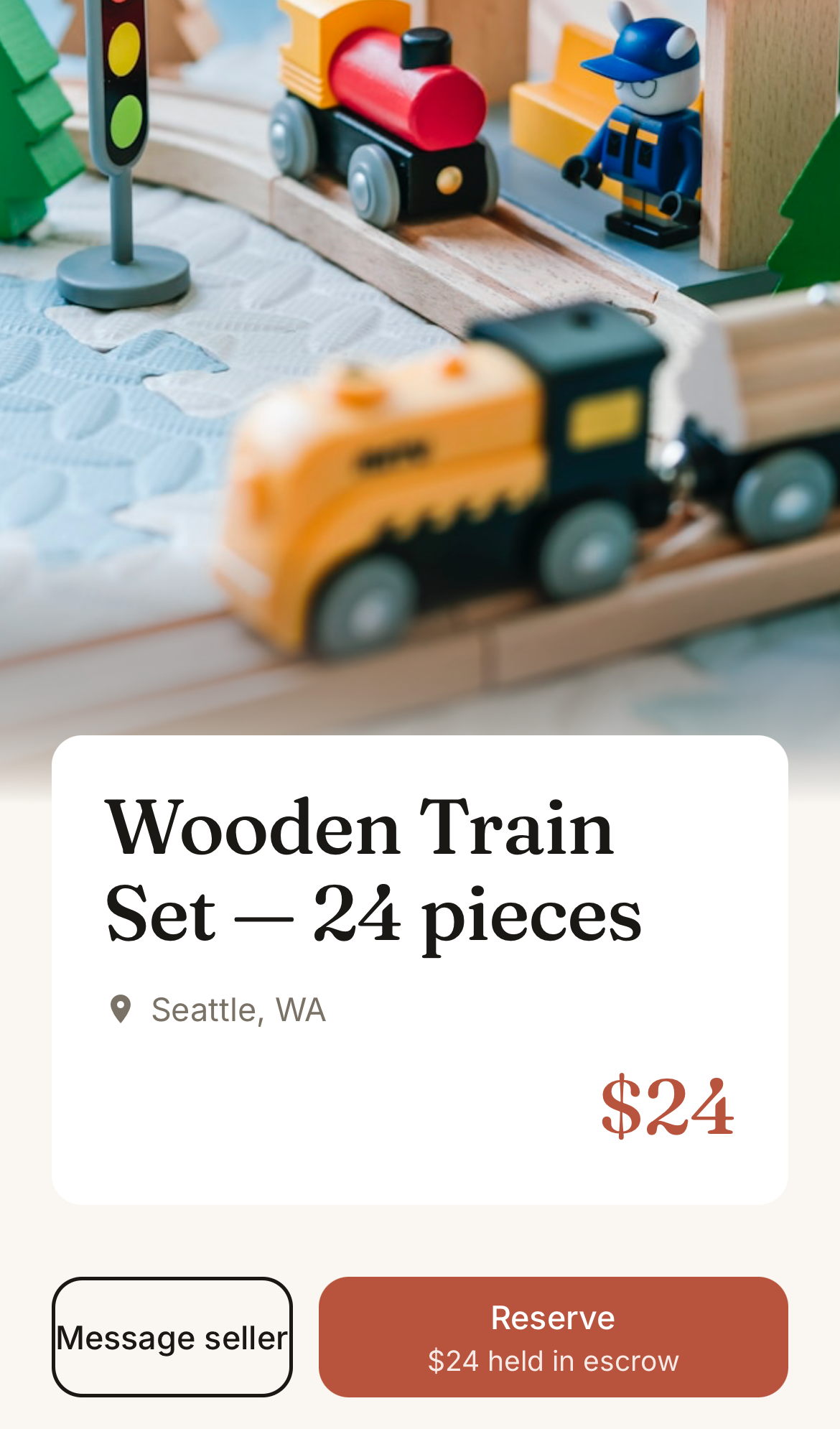 Pipit listing detail: wooden train set, $24 in Seattle